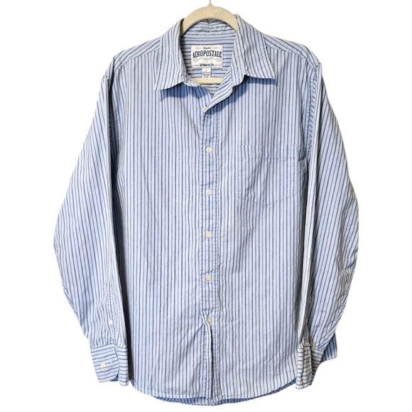 Aeropostale Men's Striped Long Sleeve Button Down Shirt Sz LG Y2K Office Easter - Picture 1 of 12